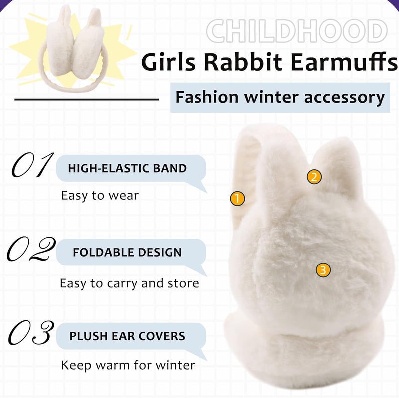 Peecabe Winter Kids Earmuffs Warm Girl Ear Muffs For Toddler Kid Children Earmuff with Cat Ears Girls Ear Warmer (White Bunny) - Image 2